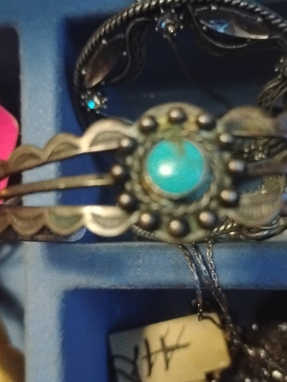 Turquoise Stone Silver-Tone Cuff Bracelet - Women Jewelry